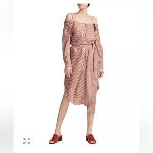 Maje Rulylla Off-the-Shoulder Shirt Dress Striped